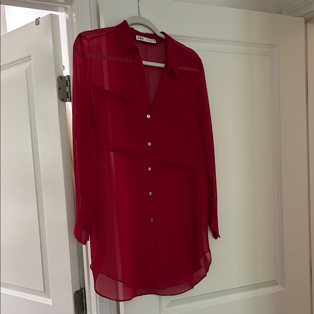 Zara Women's Red Sheer Blouse